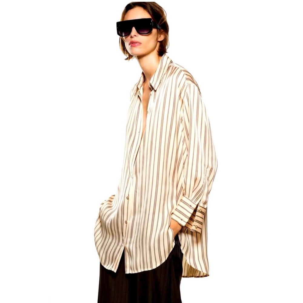 ZARA - Striped Beige Silk Women's Shirt